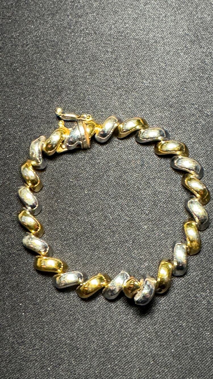 925 Silver & Vermeil 9.5g 2 Tone 6in Bracelet w/ Safety Clasp